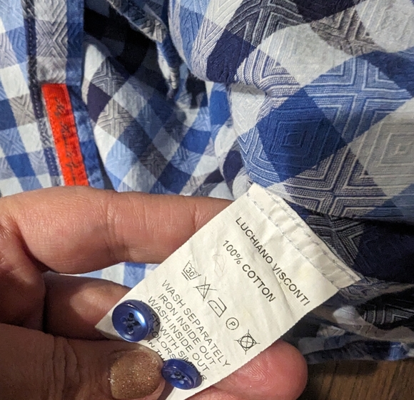 Luchiano Visconti Blue Shirt Mens XL Multicolor Plaid Squares Button Up Long Sle - Picture 7 of 16